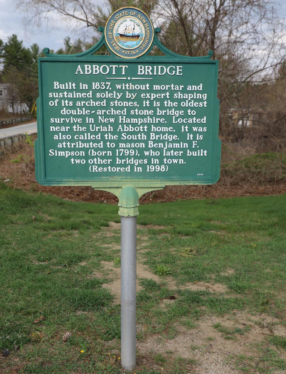 Abbott Bridge NH Historical Marker #176 - Pelham New Hampshire