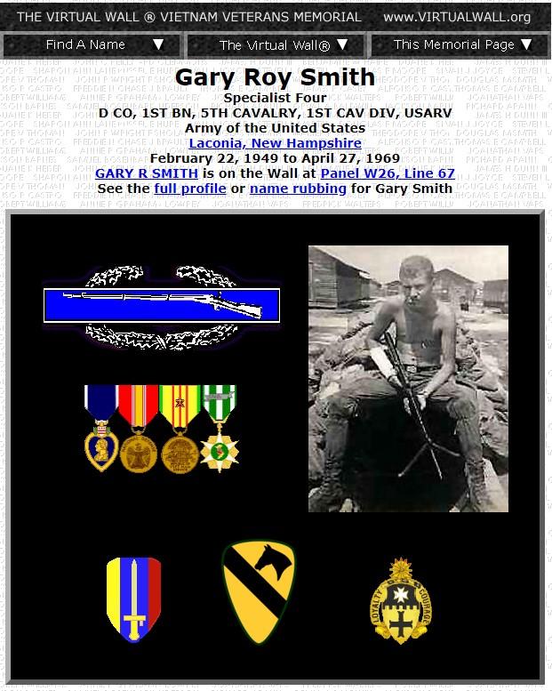 Gary Roy Smith - Laconia NH Vietnam War Casualty