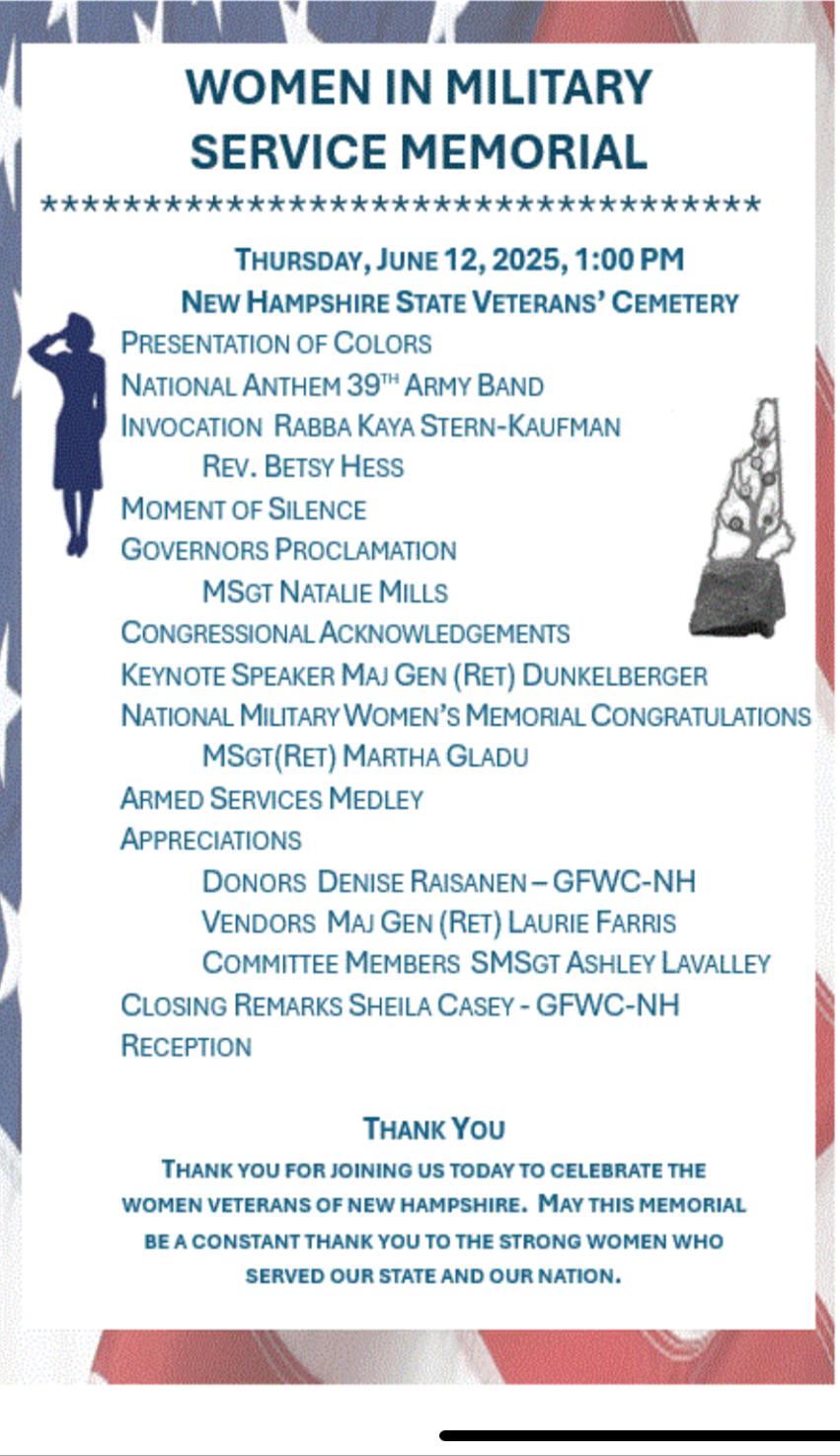 NH Women in Military Service Memorial June 12 2025